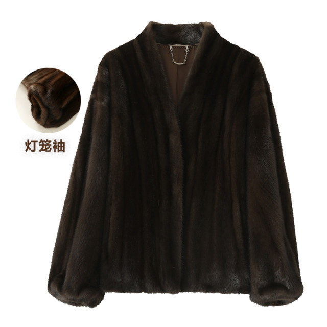 2025 new style imported native mink from North America with full drawstring short V-neck mink coat young style fur lantern sleeves 2025 new style imported native mink from North America with full drawstring short V-neck mink coat young style fur lantern sleeves
