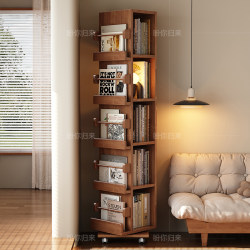 Solid Wood Rotating Bookshelf for Home Use, Movable 360-Degree Storage Rack, Student Book Storage Rack, Bedroom Wall-Mounted Bookcase Solid Wood Rotating Bookshelf for Home Use, Movable 360-Degree Storage Rack, Student Book Storage Rack, Bedroom Wall-Mounted Bookcase