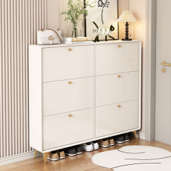 Cream-Style Ultra-Thin Tipping Shoe Cabinet for Home Entrance, New 2025 Popular Model, Integrated Entryway Cabinet with Simple Shoe Rack Cream-Style Ultra-Thin Tipping Shoe Cabinet for Home Entrance, New 2025 Popular Model, Integrated Entryway Cabinet with Simple Shoe Rack