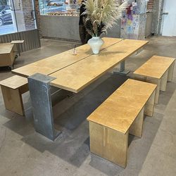 Net red coffee milk tea bakery dessert shop indoor ocean board long table and chair combination solid wood table and chair Suit Net red coffee milk tea bakery dessert shop indoor ocean board long table and chair combination solid wood table and chair Suit