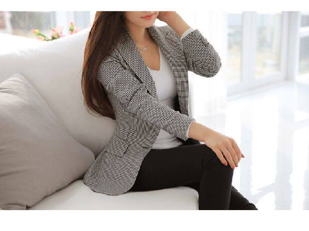 2014春秋早秋新款套装千鸟格修身女外套休闲小西装潮韩版大码西服