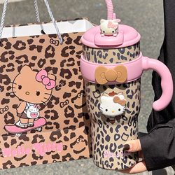 Leopard Print Hello Kitty Ice Cup, New High-Value Water Cup with Tea Infuser, Insulated Cup, Birthday Gift for Girls, Double Drinking Cup Leopard Print Hello Kitty Ice Cup, New High-Value Water Cup with Tea Infuser, Insulated Cup, Birthday Gift for Girls, Double Drinking Cup