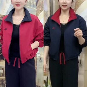 2025 autumn new fashion casual jacket double-sided color-blocking short jacket for women loose sports top 
2025 autumn new fashion casual jacket double-sided color-blocking short jacket for women loose sports top