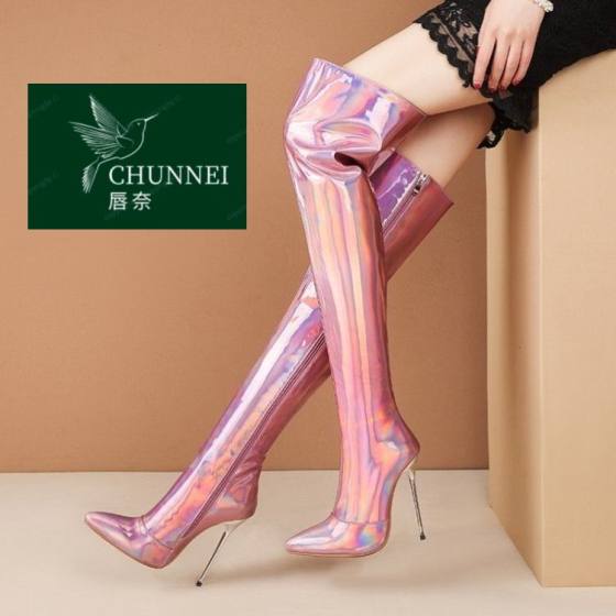 Laser fantasy colorful patent leather high heel pointed toe boots stage show slim heel over knee boot fashion large size women's shoes
Laser fantasy colorful patent leather high heel pointed toe boots stage show slim heel over knee boot fashion large size women's shoes