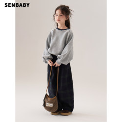 senbaby children's clothing girls pullover sweatshirt 2025 new Korean style children's long-sleeved warm plus velvet gray sweatshirt senbaby children's clothing girls pullover sweatshirt 2025 new Korean style children's long-sleeved warm plus velvet gray sweatshirt