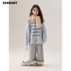 senbaby children's clothing girls sweatshirt 2025 autumn and winter style children's warm top blue letter plus velvet sweatshirt senbaby children's clothing girls sweatshirt 2025 autumn and winter style children's warm top blue letter plus velvet sweatshirt
