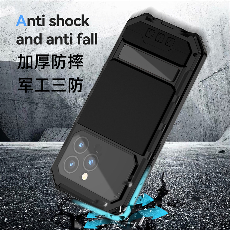 Metal Tough Shockproof 3 Layer Drop Resistant 360 Full Protection Kickstand Function High End Premium 15, 15 Plus, 15 Pro, 15