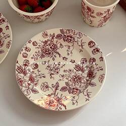 Miss Sugar Ins Vintage-Style Ceramic Plates and Bowls Tableware Rice Bowls Floral High-Value Dessert Bowl and Plate Set Miss Sugar Ins Vintage-Style Ceramic Plates and Bowls Tableware Rice Bowls Floral High-Value Dessert Bowl and Plate Set