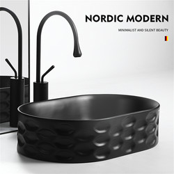 Simple European Matte Black Ribbed Countertop Washbasin Bathroom Art Ceramic Washbasin Hotel Home Basin Simple European Matte Black Ribbed Countertop Washbasin Bathroom Art Ceramic Washbasin Hotel Home Basin