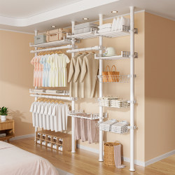 Floor-Standing Clothes Rack, Thickened and Reinforced, Walk-In Closet Storage Rack, Assembled Wardrobe, Open-Style Clothes Drying Rack Floor-Standing Clothes Rack, Thickened and Reinforced, Walk-In Closet Storage Rack, Assembled Wardrobe, Open-Style Clothes Drying Rack