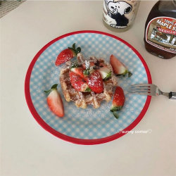 Yuanqi Corner ins French-Style Girly Blue and White Checkered Melamine Dinner Plate Polka Dot Round Plate Heat-Resistant and Cold-Resistant Dishes Yuanqi Corner ins French-Style Girly Blue and White Checkered Melamine Dinner Plate Polka Dot Round Plate Heat-Resistant and Cold-Resistant Dishes
