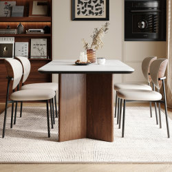 Solid Wood Rock Slab Dining Table for Home Use, Small Apartment, Walnut Color, Mid-Century Style Living Room Table, 2025 New Model Dining Table Solid Wood Rock Slab Dining Table for Home Use, Small Apartment, Walnut Color, Mid-Century Style Living Room Table, 2025 New Model Dining Table