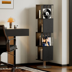 Black Rotating Bookshelf, Full-Length Mirror Cabinet, Living Room Solid Wood Bookshelf with Ambient Lighting, Display Cabinet, Floor-Standing Bookshelf Black Rotating Bookshelf, Full-Length Mirror Cabinet, Living Room Solid Wood Bookshelf with Ambient Lighting, Display Cabinet, Floor-Standing Bookshelf