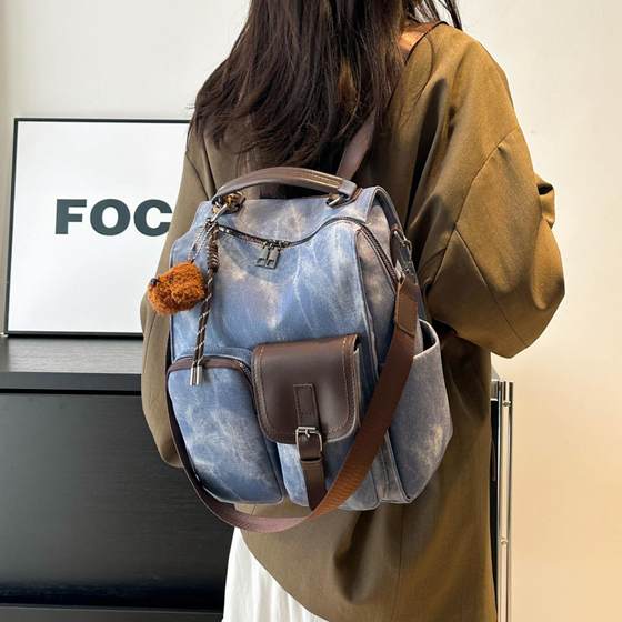 British style retro denim backpack women's backpack casual travel bag large capacity multi-pocket school bag female college student 
British style retro denim backpack women's backpack casual travel bag large capacity multi-pocket school bag female college student