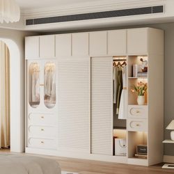 Baishiyi Sliding Door Wardrobe New Popular Model for Bedroom Home Use Space-Saving Cream White Modern Minimalist Wardrobe Cabinet Baishiyi Sliding Door Wardrobe New Popular Model for Bedroom Home Use Space-Saving Cream White Modern Minimalist Wardrobe Cabinet