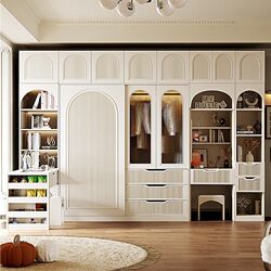 Baisi Yi sliding door wardrobe French Retro cream style bedroom wardrobe small apartment dressing table integrated storage Baisi Yi sliding door wardrobe French Retro cream style bedroom wardrobe small apartment dressing table integrated storage