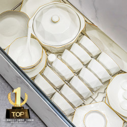 Dish Set for Home Use 2025 New Model Jingdezhen High-Quality Ceramic Bone China Tableware Set Bowls Chopsticks Plates Housewarming Dish Set for Home Use 2025 New Model Jingdezhen High-Quality Ceramic Bone China Tableware Set Bowls Chopsticks Plates Housewarming