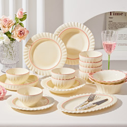 Cream-Style Bowl and Plate Set for Home Use, 2025 New Model, Underglaze Color Tableware, High-Value Ceramic Bowls with a Sense of Sophistication Cream-Style Bowl and Plate Set for Home Use, 2025 New Model, Underglaze Color Tableware, High-Value Ceramic Bowls with a Sense of Sophistication