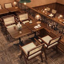Retro Cafe Solid Wood Table and Chair Set, Commercial Western Restaurant French Table, Milk Tea and Bakery Shop, Antique-Style Dining Chairs Retro Cafe Solid Wood Table and Chair Set, Commercial Western Restaurant French Table, Milk Tea and Bakery Shop, Antique-Style Dining Chairs