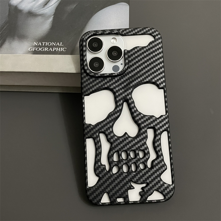 New Punk Style Skull Carbon Fiber Pattern 15, 14, 13, 12 iPhone Case