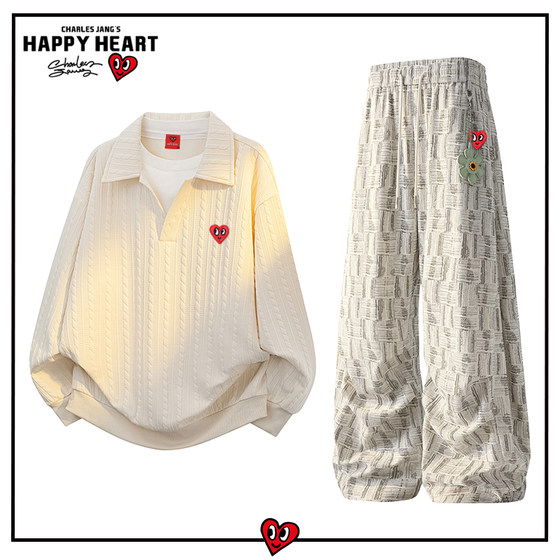 Charles Peach Heart Texture Casual Suit Men's Spring and Autumn Loose All-match Sweatshirt Couple Straight Trousers Two-piece Pack
Charles Peach Heart Texture Casual Suit Men's Spring and Autumn Loose All-match Sweatshirt Couple Straight Trousers Two-piece Pack