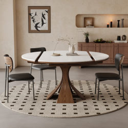 Medieval style solid wood folding dining table and chairs 2025 new internet celebrity family small apartment slate retractable variable round table Medieval style solid wood folding dining table and chairs 2025 new internet celebrity family small apartment slate retractable variable round table