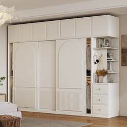 Cream-Style Sliding Door Wardrobe, Simple and Modern White Bedroom Storage Cabinet, Small Apartment Home Sliding Door Wardrobe Cream-Style Sliding Door Wardrobe, Simple and Modern White Bedroom Storage Cabinet, Small Apartment Home Sliding Door Wardrobe