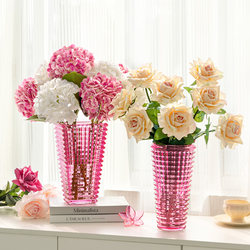 Vase Decoration for Living Room, Flower Arrangement, Glass with a High-End Feel, Pink Crystal, Transparent, Light Luxury, Water-Cultivated Roses and Lilies, High-End Dining Table Vase Decoration for Living Room, Flower Arrangement, Glass with a High-End Feel, Pink Crystal, Transparent, Light Luxury, Water-Cultivated Roses and Lilies, High-End Dining Table