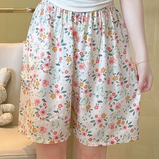 Pocket cotton silk pajama pants for women in summer artificial cotton wear home beach shorts loose large size five-point single pants Pocket cotton silk pajama pants for women in summer artificial cotton wear home beach shorts loose large size five-point single pants