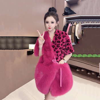 Young models of fox foxes patchwork leopard print mid -length vest
 Young models of fox foxes patchwork leopard print mid -length vest