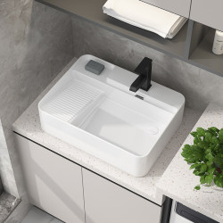 With Washboard Left and Right Side Undercounter Basin Bathroom Household Laundry Pool Balcony Ceramic Laundry Basin Large Size With Washboard Left and Right Side Undercounter Basin Bathroom Household Laundry Pool Balcony Ceramic Laundry Basin Large Size
