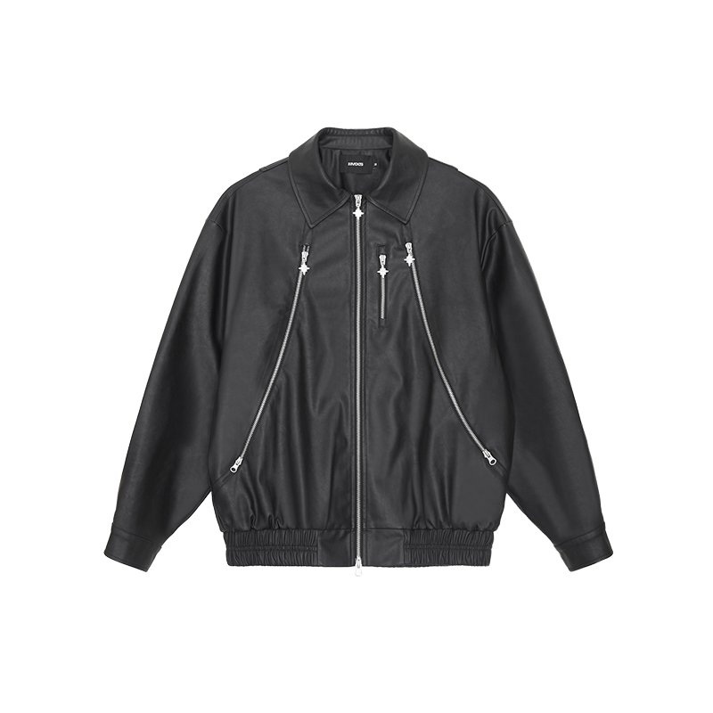 IMXS フード付きブラックレザージャケット L IMXS フード付きブラックレザージャケット L