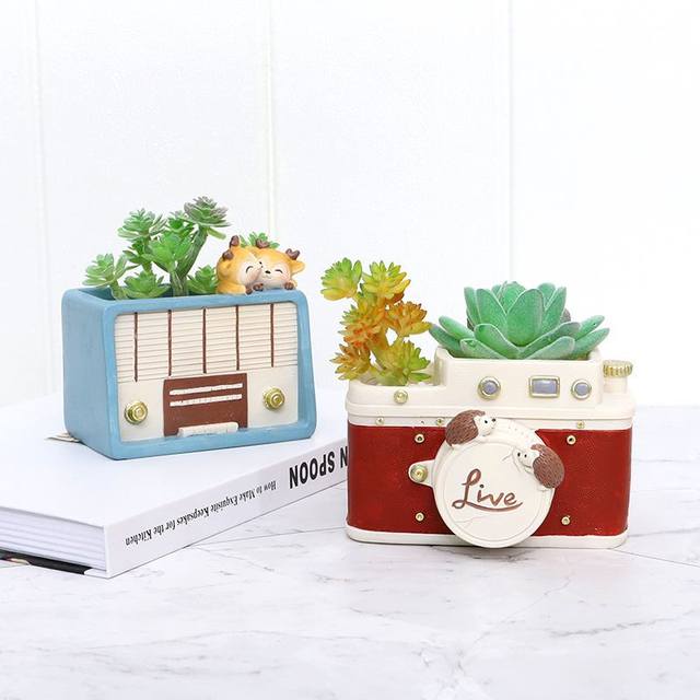 If Retro TV Creative Hand Painted Flowerpot Home Gardening Diy Flower