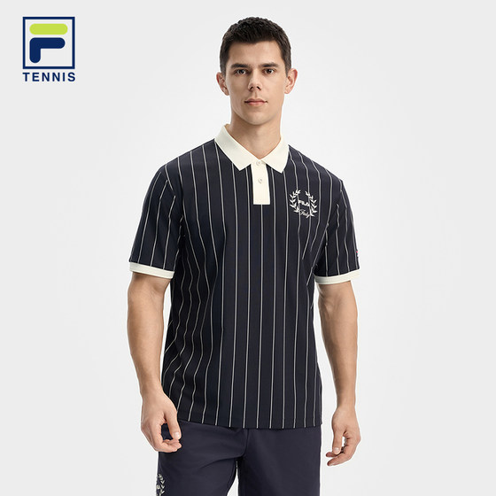 FILA official men's knitted short-sleeved POLO shirt 2025 autumn new tennis sports vertical striped top FILA official men's knitted short-sleeved POLO shirt 2025 autumn new tennis sports vertical striped top