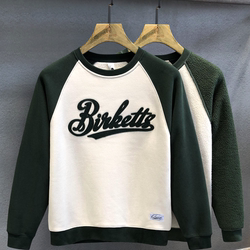 High-end American-style contrasting patchwork sweatshirt with velvet and thickening High-end American-style contrasting patchwork sweatshirt with velvet and thickening