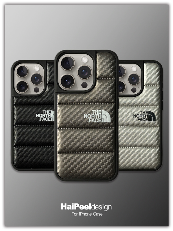 The North Face Puffy Puffer Down Jacket Carbon Fiber Pattern 15, 14, 13, 12, 11 iPhone Case