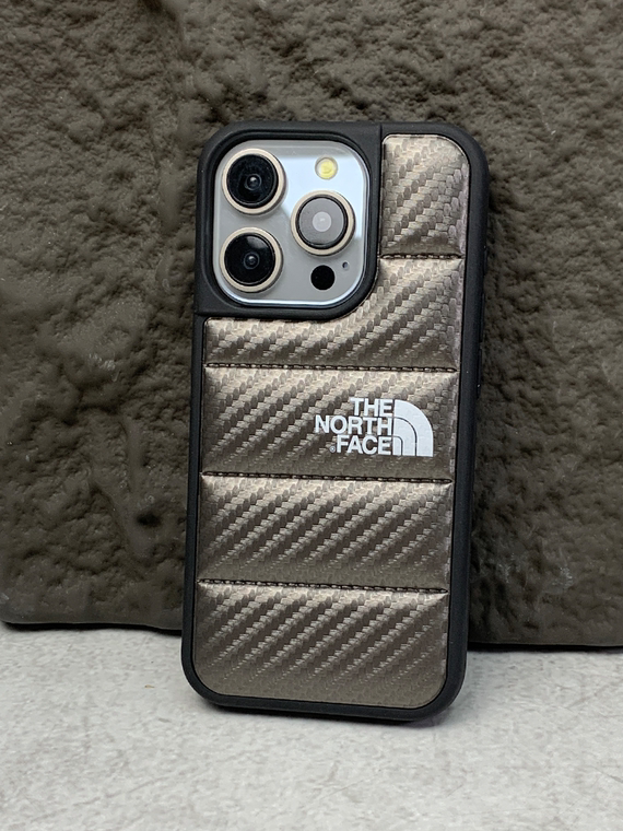 The North Face Puffy Puffer Down Jacket Carbon Fiber Pattern 15, 14, 13, 12, 11 iPhone Case