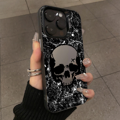 Black — Punk Goth Skull Illustration Silicone TPU 15, 14, 13, 12 iPhone Case