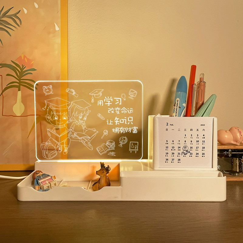 크리 에이 티브 캘린더 나이트 라이트 펜 홀더 낙서 지울 수있는 학생 학습 보상 데스크탑 휴일 선물 생일 선물-