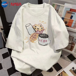 Nasa Co-Branded Creative Milk Bread Pure Cotton American High Street Crew Neck Heavyweight Short-Sleeve Summer Tops for Men and Women Couples Nasa Co-Branded Creative Milk Bread Pure Cotton American High Street Crew Neck Heavyweight Short-Sleeve Summer Tops for Men and Women Couples