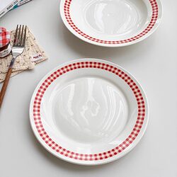 Anmu Liangpin Korea ins Wind Red Plaid Edge Creative Ceramic Western Food Plate Dessert Snack 8inch Household Plate Anmu Liangpin Korea ins Wind Red Plaid Edge Creative Ceramic Western Food Plate Dessert Snack 8inch Household Plate