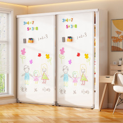 Home-Use Double-Track Whiteboard Door with Bookshelf, Fully Covered Sliding Steel Dust-Proof Bookcase, Integrated Wall-Mounted for Children's Room in the Living Room Home-Use Double-Track Whiteboard Door with Bookshelf, Fully Covered Sliding Steel Dust-Proof Bookcase, Integrated Wall-Mounted for Children's Room in the Living Room