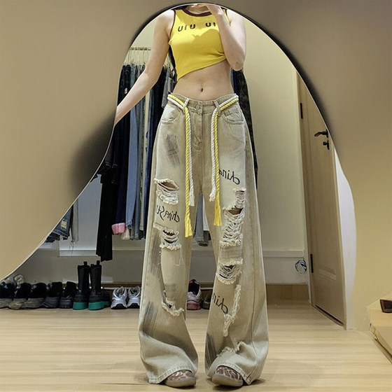 Fat mm extra-large size design ripped jeans for women 2025 autumn new American retro old wide-leg pants
Fat mm extra-large size design ripped jeans for women 2025 autumn new American retro old wide-leg pants