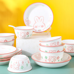 2-4 Person Bowl and Plate Set, Household Ceramic Tableware, Creative and Unique Pink Cute Rabbit Bowl and Plate Couple Set, Bowl and Chopsticks Combination 2-4 Person Bowl and Plate Set, Household Ceramic Tableware, Creative and Unique Pink Cute Rabbit Bowl and Plate Couple Set, Bowl and Chopsticks Combination