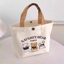 2025 new portable canvas bag with bear print 2025 new portable canvas bag with bear print