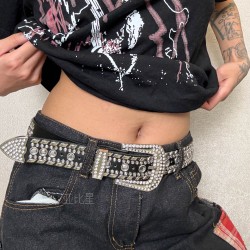 Rhinestone Belt Y2K Hot Girl Belt Black Punk Pants Belt Accessories Studded Diamond American Style White Wide High Street Women Rhinestone Belt Y2K Hot Girl Belt Black Punk Pants Belt Accessories Studded Diamond American Style White Wide High Street Women