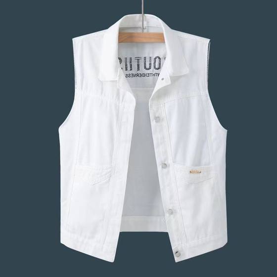 2024 new Korean version loose horse clip vest top embroidered white denim vest short jacket men's spring and summer clothing 2024 new Korean version loose horse clip vest top embroidered white denim vest short jacket men's spring and summer clothing