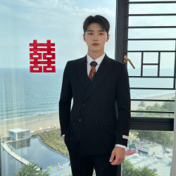 Men's Double-Breasted Suit for Engagement, Groom's Wedding Evening Dress, Striped British Style Slim-Fit Business Formal Wear Men's Double-Breasted Suit for Engagement, Groom's Wedding Evening Dress, Striped British Style Slim-Fit Business Formal Wear