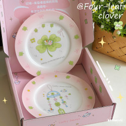 Lucky Four-Leaf Clover Ceramic Plate Dessert Fruit Plate Household Dish Plate Breakfast Plate Gift Box Birthday Gift Dinner Plate Lucky Four-Leaf Clover Ceramic Plate Dessert Fruit Plate Household Dish Plate Breakfast Plate Gift Box Birthday Gift Dinner Plate