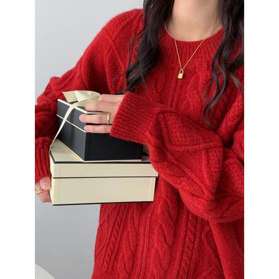 Christmas and New Year Red Twist Round Neck Pullover Sweater for Women 2024 Autumn and Winter Loose Soft Glutinous Knitted Sweater Thick and Warm
Christmas and New Year Red Twist Round Neck Pullover Sweater for Women 2024 Autumn and Winter Loose Soft Glutinous Knitted Sweater Thick and Warm